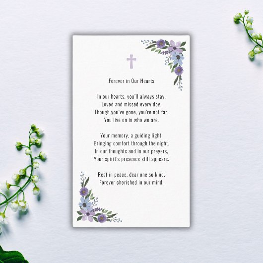 愛する記憶の中で写真フローラ葬儀祈りの言葉カード 名刺