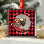 愛する記憶の中で写真ペット記念バッファローチェック メタルオーナメント