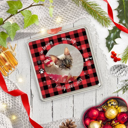 愛する記憶の中で写真ペット記念バッファローチェック メタルオーナメント
