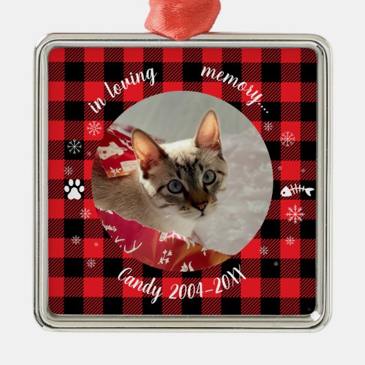 愛する記憶の中で写真ペット記念バッファローチェック メタルオーナメント (正面)