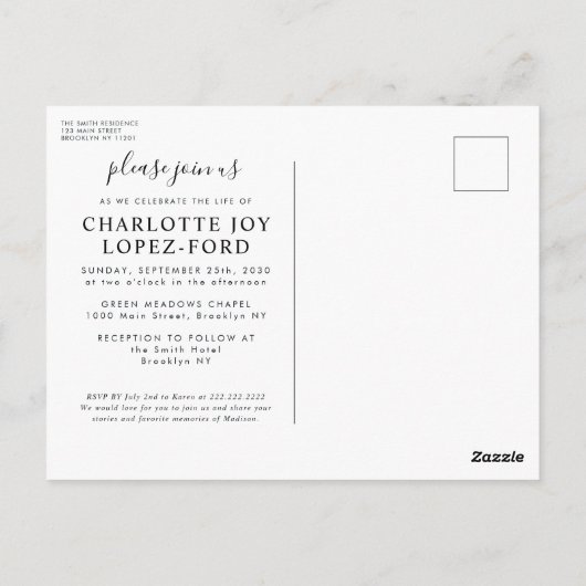 愛する記憶の中で写真葬儀サービス記念 ポストカード (裏面)