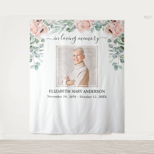 愛する記憶の中で写真赤面ピンク牡丹メモリアル タペストリー (正面)