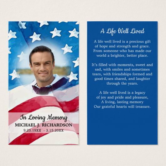 愛する記憶の中で愛国的なメモリアル祈りの言葉カード (正面&裏面)