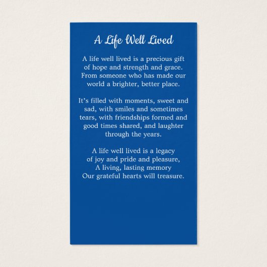 愛する記憶の中で愛国的なメモリアル祈りの言葉カード (裏面)