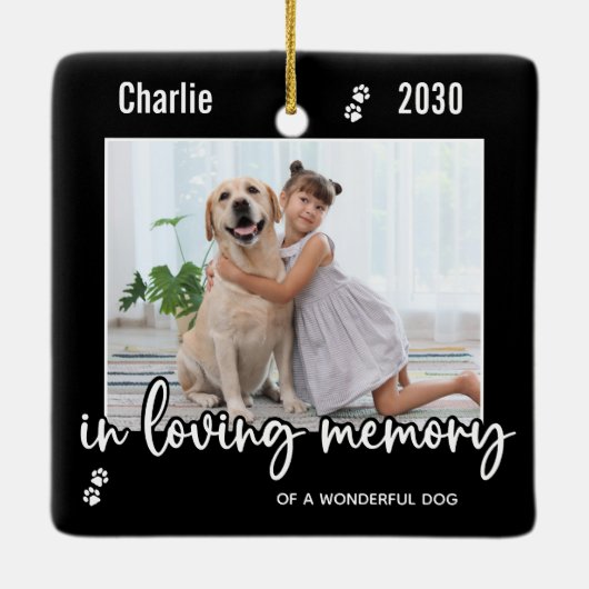 愛する記憶の中で犬の写真ペット損失ペット記念碑 セラミックオーナメント (裏面)