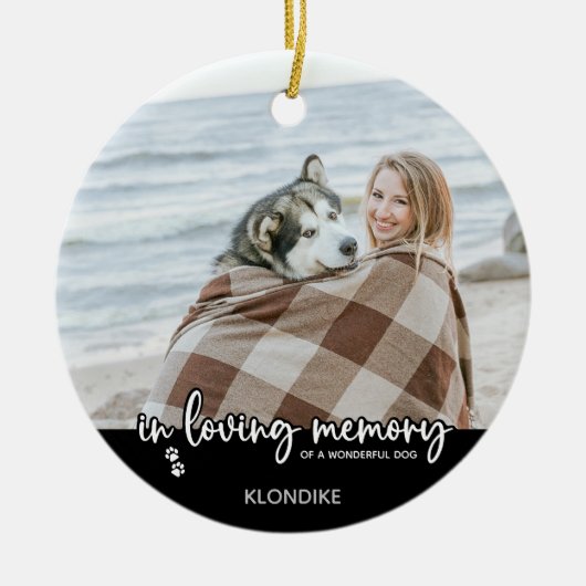 愛する記憶の中で犬の写真ペット記念碑 セラミックオーナメント (正面)