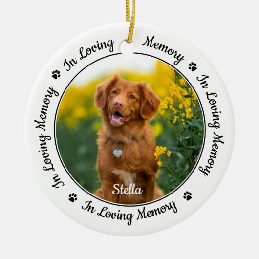 愛する記憶の中で犬モダンの写真ペット記念碑 セラミックオーナメント (正面)