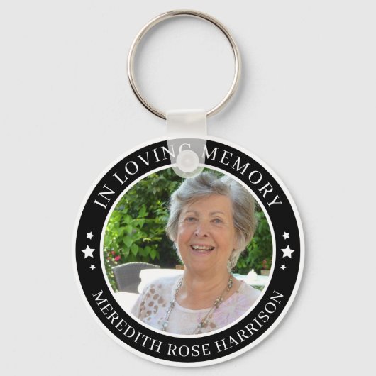愛する記憶の中で白い星ブラックフォトメモリアル キーホルダー (正面)