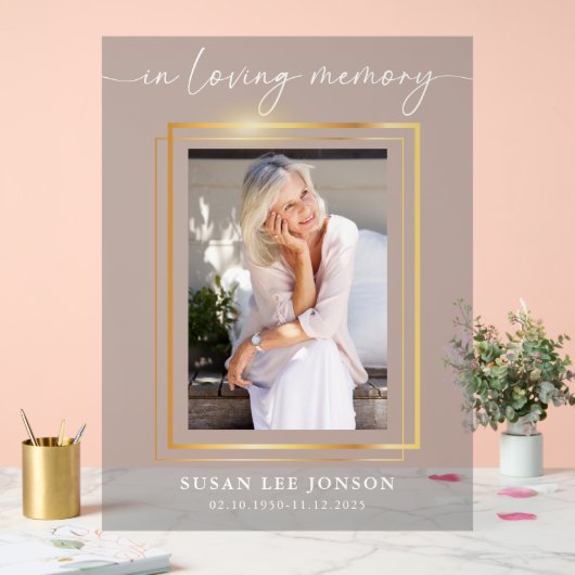 愛する記憶の中で葬儀の写真グレー色あせたサイン アクリルサイン (ウェディング)