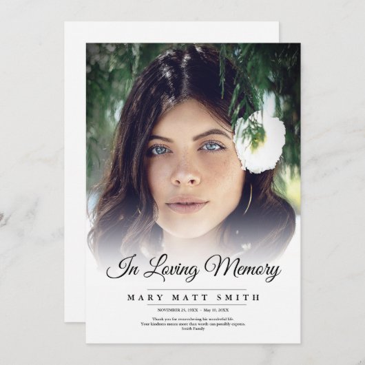 愛する記憶の中で葬儀の写真悔やみや弔慰悲しみの損失 サンキューカード (正面/裏面)