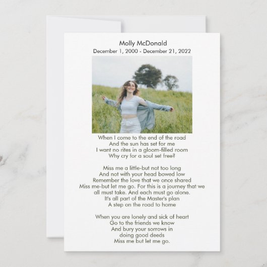 愛する記憶の中で葬儀の祈りの言葉カード 招待状 (裏面)