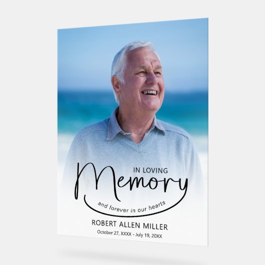 愛する記憶の中で葬儀の記念写真 アクリルサイン (傾斜)