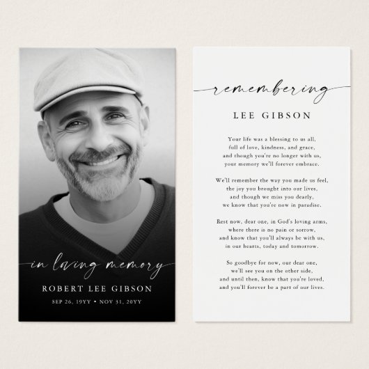 愛する記憶の中で葬儀の記念祈りの言葉カード (正面&裏面)