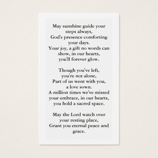 愛する記憶の中で葬儀の記念祈りの言葉カード (裏面)