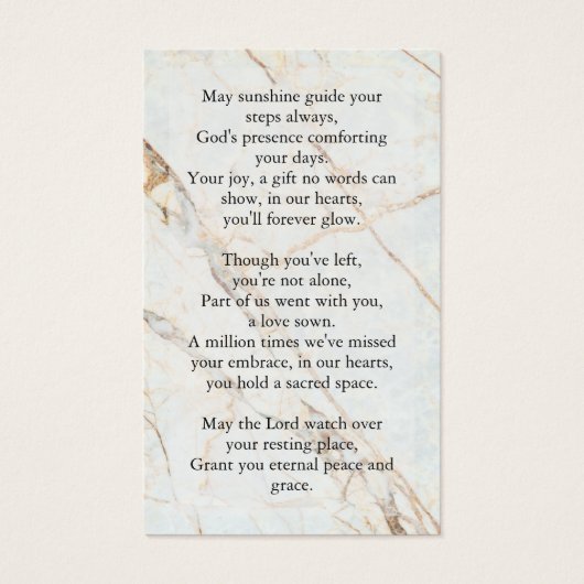 愛する記憶の中で葬儀の記念祈りの言葉カード (裏面)