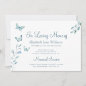 愛する記憶の中で葬儀ほこりっぽい青い蝶 招待状 (正面)