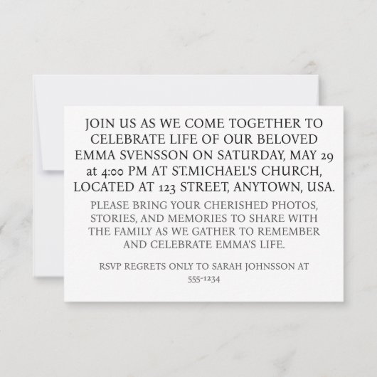 愛する記憶の中で葬儀招待状手作り 出欠カード (裏面)