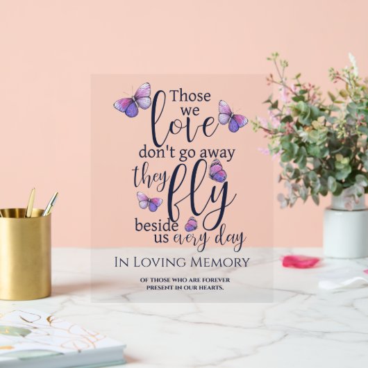 愛する記憶の中で蝶結婚の記念碑 アクリルサイン (ウェディング)