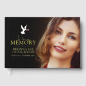 愛する記憶の中で赤いバラの葬儀の写真の黒 ゲストブック (正面)