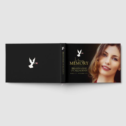 愛する記憶の中で赤いバラの葬儀の写真の黒 ゲストブック (全面)