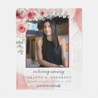 愛する記憶の中で赤面赤い花葬儀 フリースブランケット