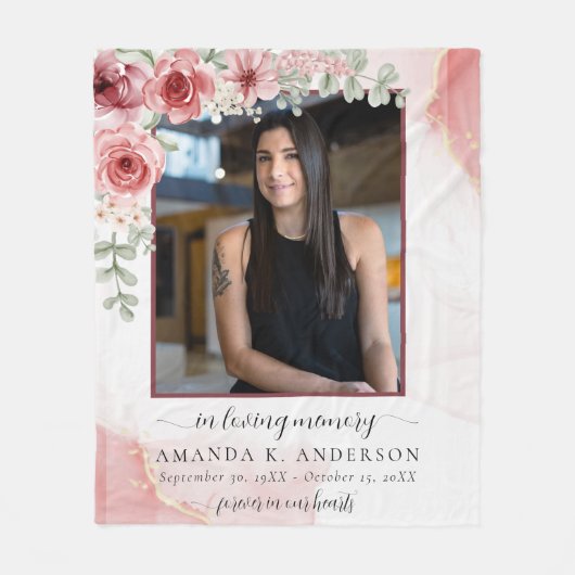 愛する記憶の中で赤面赤い花葬儀 フリースブランケット (正面)