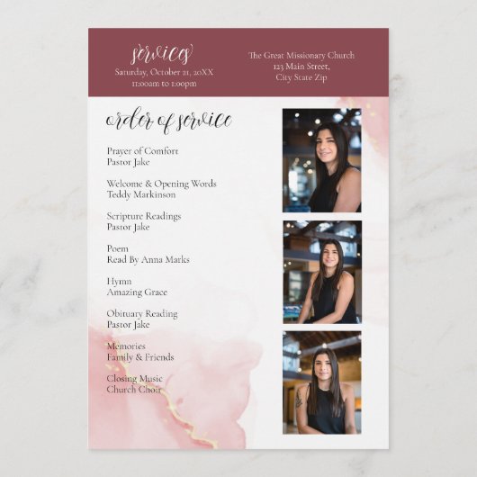 愛する記憶の中で赤面赤い花葬儀 プログラム (裏面)