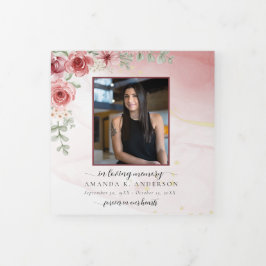 愛する記憶の中で赤面赤い花葬儀 三つ折りカード