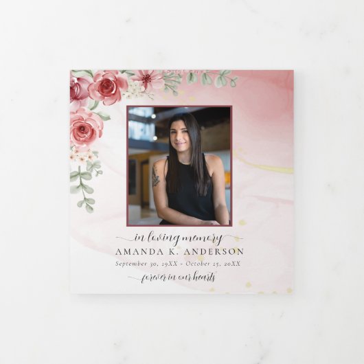 愛する記憶の中で赤面赤い花葬儀 三つ折りカード (カバー)