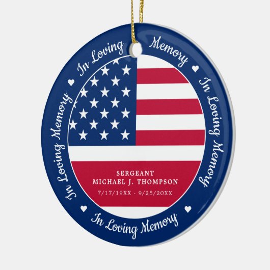 愛する記憶の中で退役軍人アメリカ国旗のメモリアル セラミックオーナメント (左)