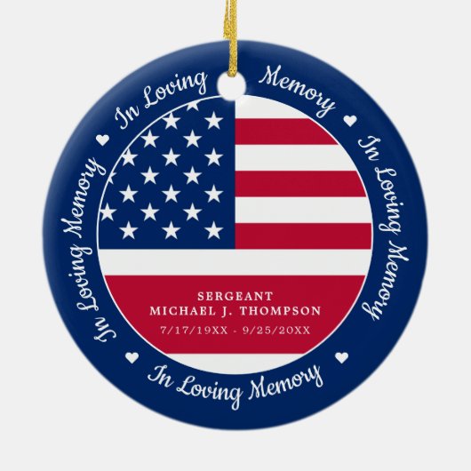 愛する記憶の中で退役軍人アメリカ国旗のメモリアル セラミックオーナメント (裏面)