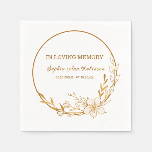 愛する記憶の中で金ゴールドフローラ葬儀 スタンダードカクテルナプキン (正面)