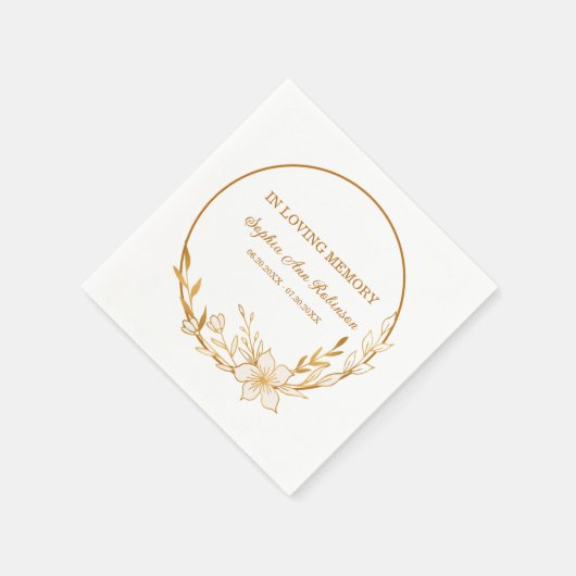 愛する記憶の中で金ゴールドフローラ葬儀 スタンダードカクテルナプキン (角)