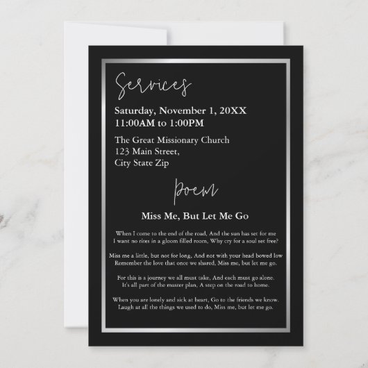 愛する記憶の中で銀葬儀記念写真 招待状 (裏面)