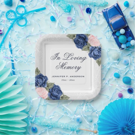 愛する記憶の中で青いピンクのフローラ葬儀メモリアル ペーパープレート (パーティー)
