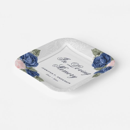 愛する記憶の中で青いピンクのフローラ葬儀メモリアル ペーパープレート (傾斜あり)