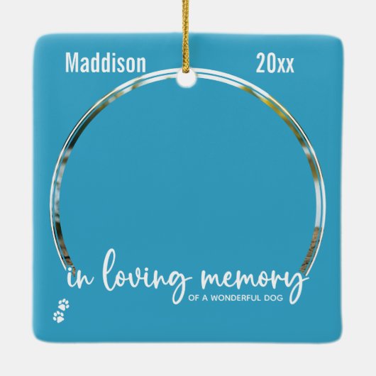 愛する記憶の中で青い犬の写真ペット記念碑 セラミックオーナメント (裏面)
