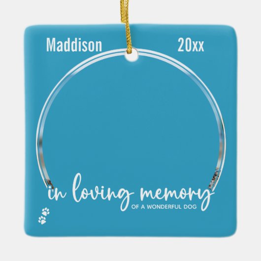愛する記憶の中で青い犬の写真ペット記念碑 セラミックオーナメント (正面)