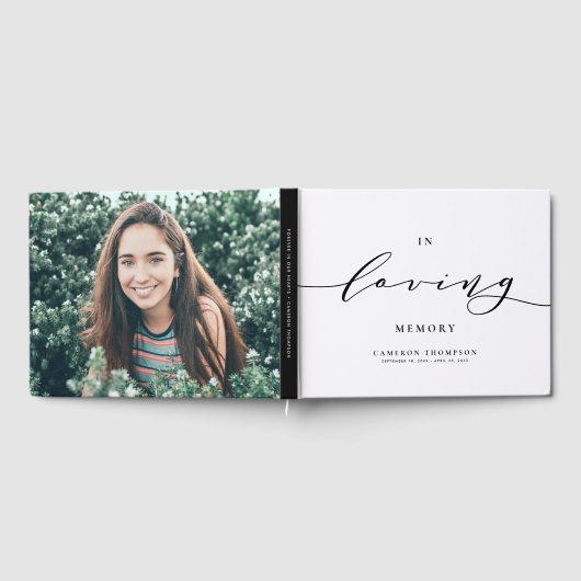 愛する記憶の中で黒い優美な台本の葬儀 ゲストブック (全面)