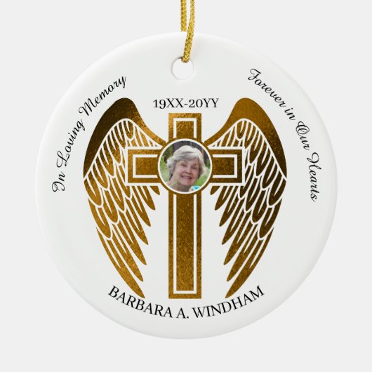 愛する記憶の中で2 Photo Keepsake Cross with Wings セラミックオーナメント (正面)