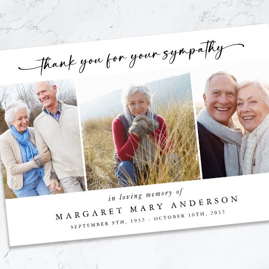 愛する記憶の中で3つの写真葬儀悔やみや弔慰 サンキューカード