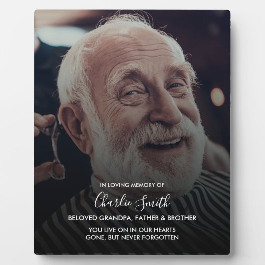 愛する記憶の中で: イーゼルスタンドの写真とメッセージ フォトプラーク (正面)