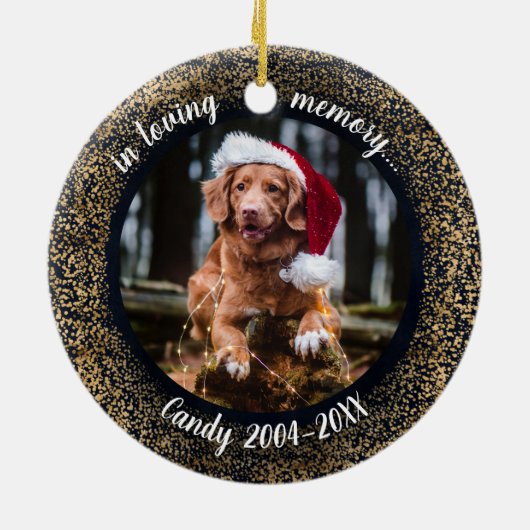 愛する記憶の中で - 犬の写真 ペットの追悼 ゴールド仕上げ セラミックオーナメント (裏面)