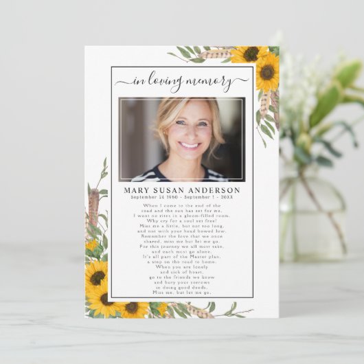 愛する記憶の中のひまわり写真葬儀詩カード 案内状 (スタンド正面)