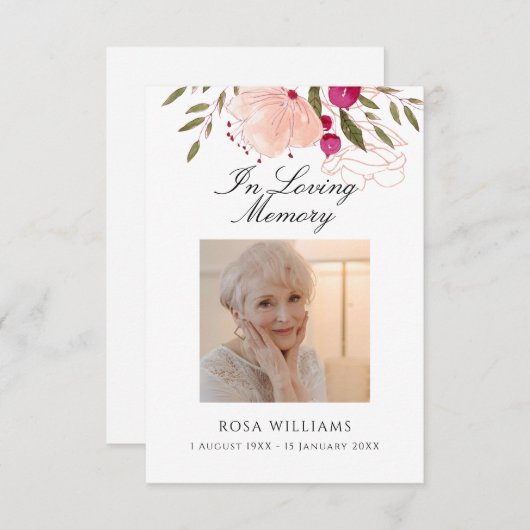 愛する記憶の中のピンクのフローラ葬儀祈りの言葉カード ノートカード (正面/裏面)