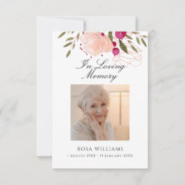 愛する記憶の中のピンクのフローラ葬儀祈りの言葉カード ノートカード