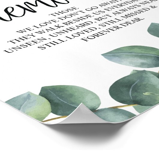 愛する記憶の中のユーカリの緑のメモリアルのサイン ポスター (角)