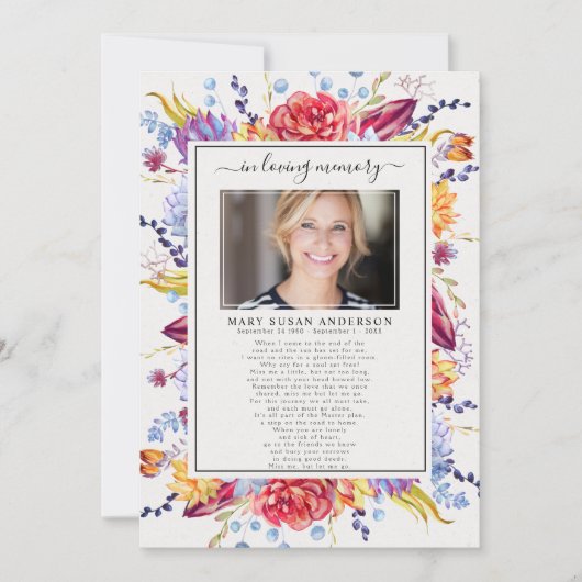 愛する記憶の中の多肉写真の葬儀詩カード 案内状 (正面)