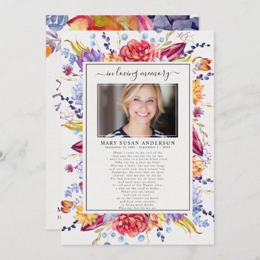 愛する記憶の中の多肉写真の葬儀詩カード 案内状 (正面/裏面)