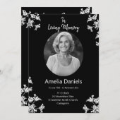 愛する記憶の中の白い野花の葬儀カード 招待状 (正面/裏面)